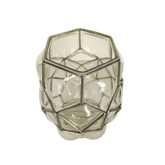 Vintage 30s Art Deco Caged Blown Bubble Glass Footed Vase Lantern Candle Holder - Picture 12 of 12